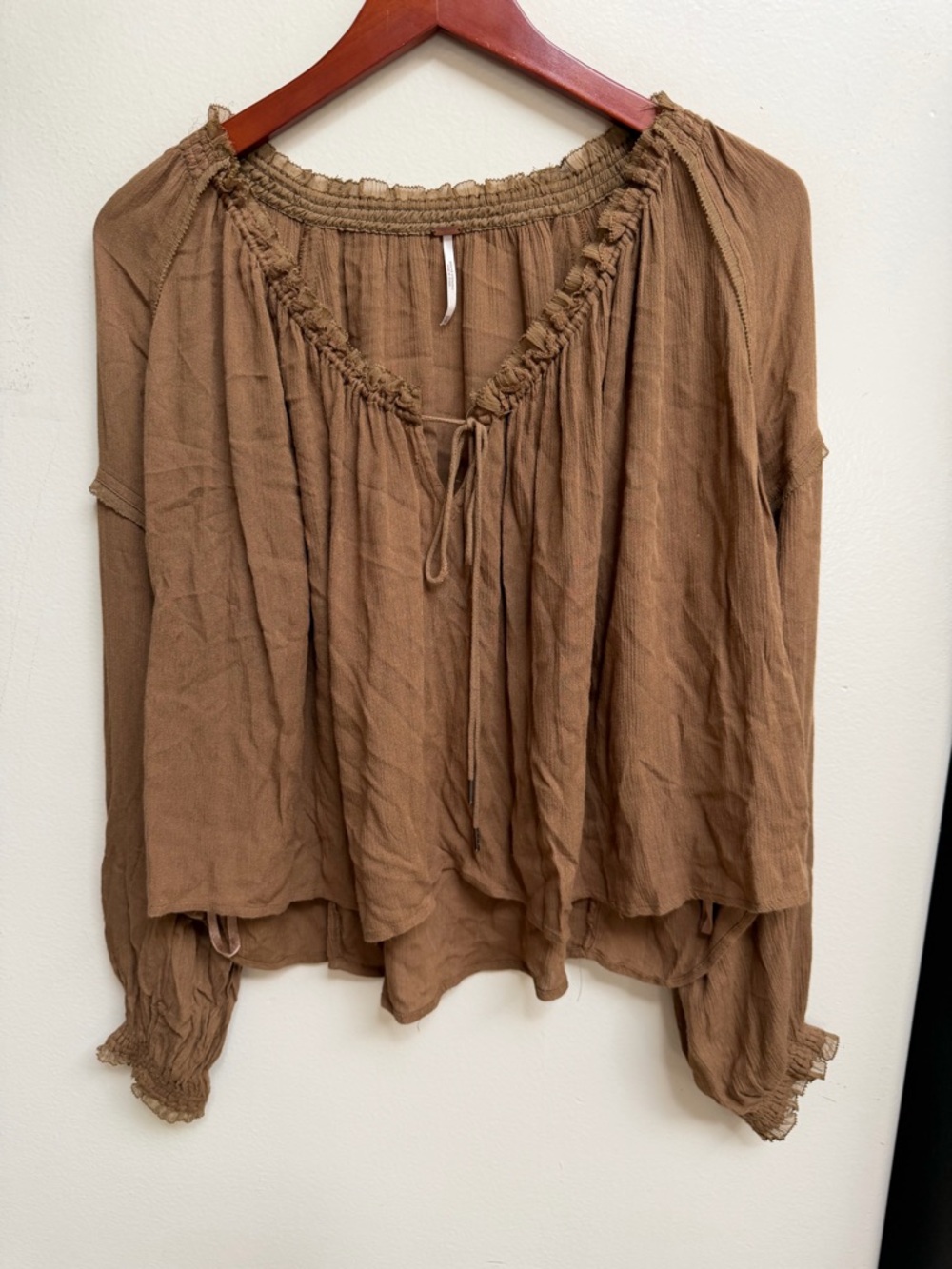 Free People Womens Boho Peasant Blouse - Brown